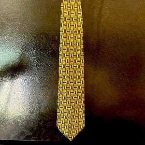 Gold and Green Geometric Silk Tie